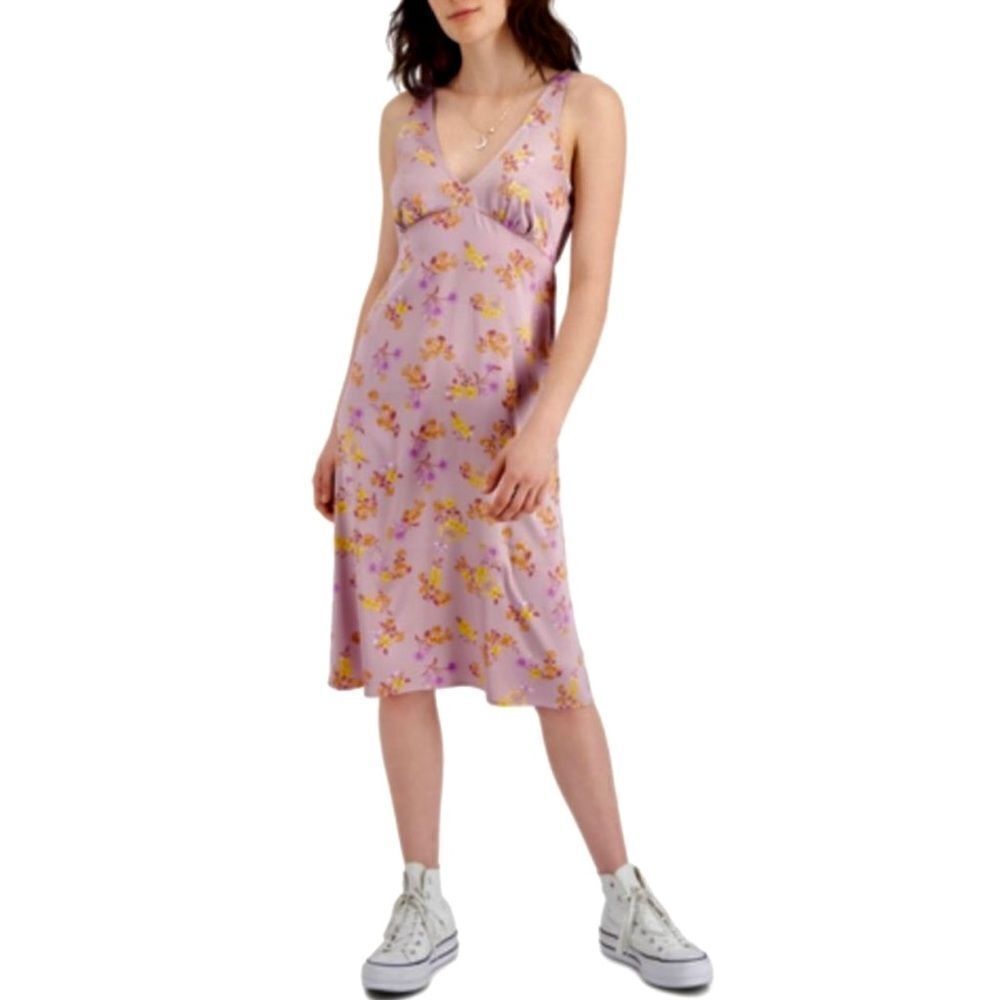Hippie Rose juniors v-neck‎ fit and  flare midi iris floral dress size med, L XL